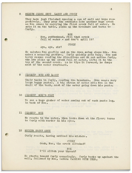 Moe Howard's Personally Owned Script for the 1946 Three Stooges Film ''Beer Barrel Polecats''